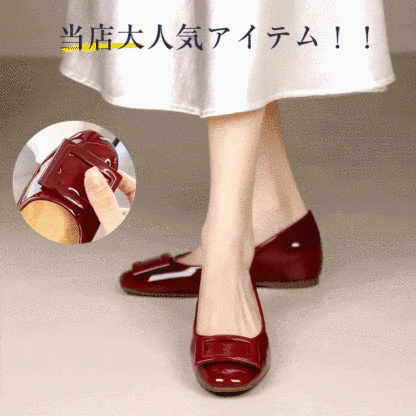 KENPOGEN バックルパンプス エナメルパンプス インヒール 5cmUP 疲れにくい