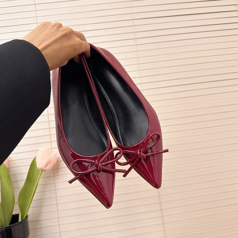 KENPOGEN リボンパンプス ポインテッドパンプス エナメル 5cmUP 美脚 快適