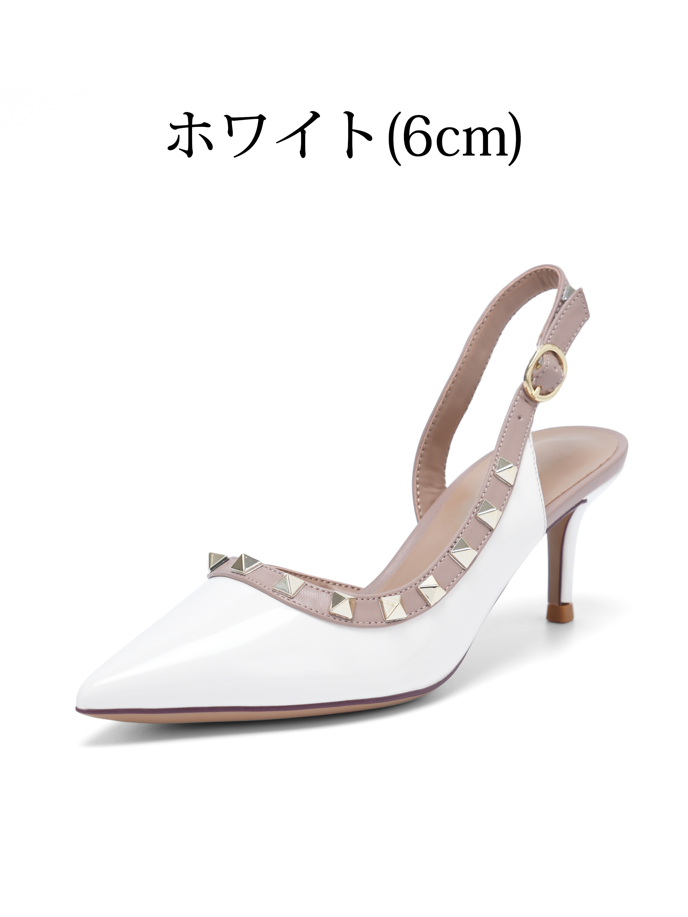ホワイト 6cm KENPOGENスリングバックパンプス エナメル スタッズ 上品 パンプス 単品