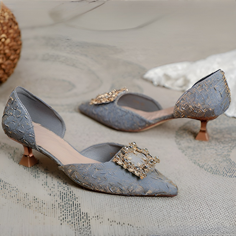 サイドオープン キラキラビジュー ポインテッドトゥパンプス