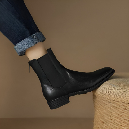 ラウンドトゥ本革ドレープショートブーツ