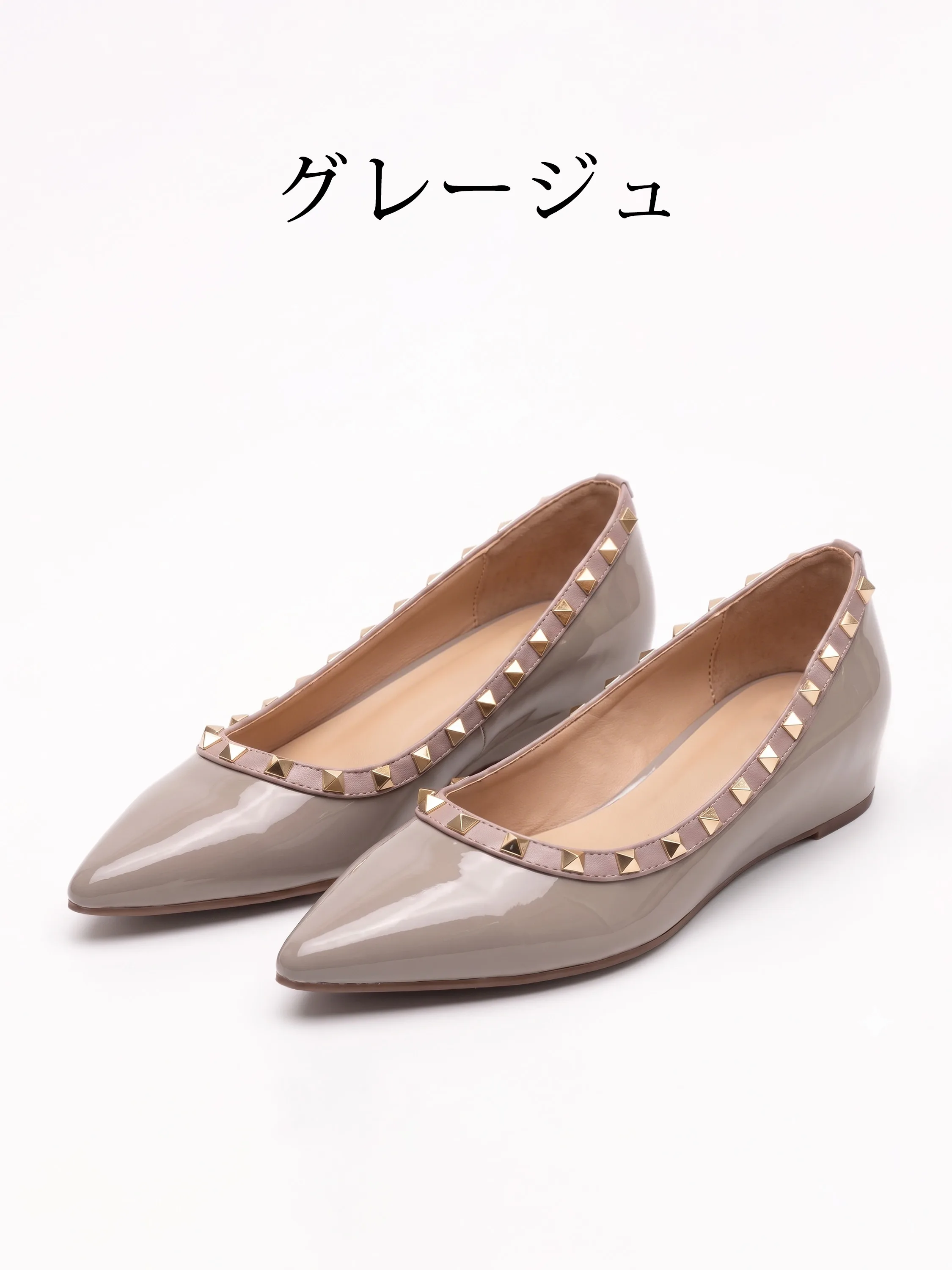 【ロングセラー】KENPOGEN エナメルパンプス スタッズ 5cmUP インヒール 履きやすい 痛くない おしゃれ 通勤