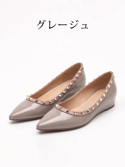 【ロングセラー】KENPOGEN エナメルパンプス スタッズ 5cmUP インヒール 履きやすい 痛くない おしゃれ 通勤 