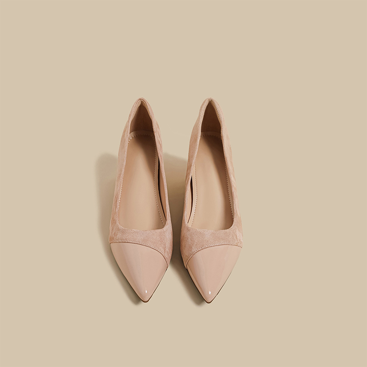 JL-KEN增高7cm拼接尖头粗跟浅口高跟鞋