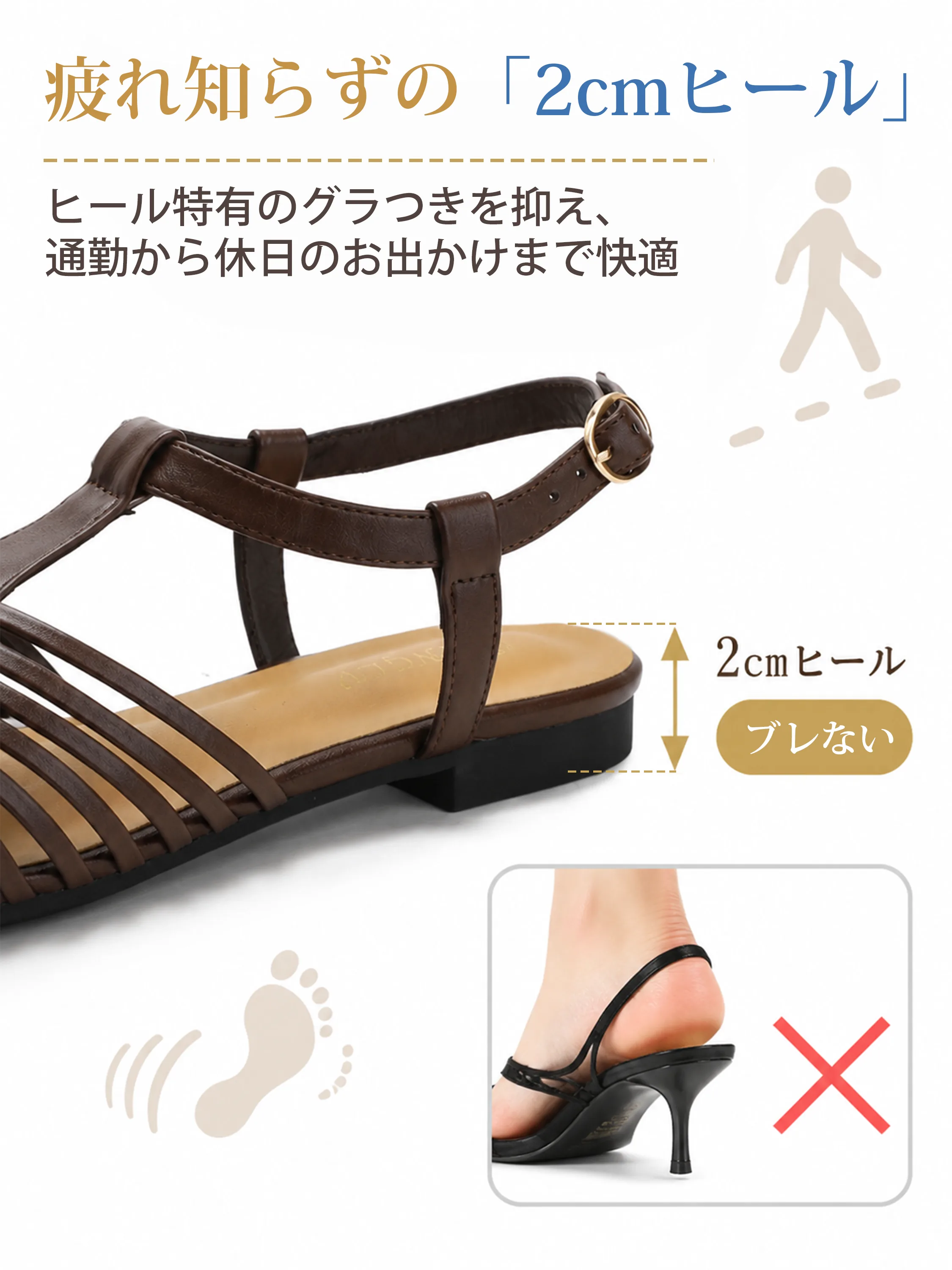 2cmヒールで安定感のあるKENPOGEN レディース サンダル 痛くない 歩きやすい 通勤向けメッシュサンダル