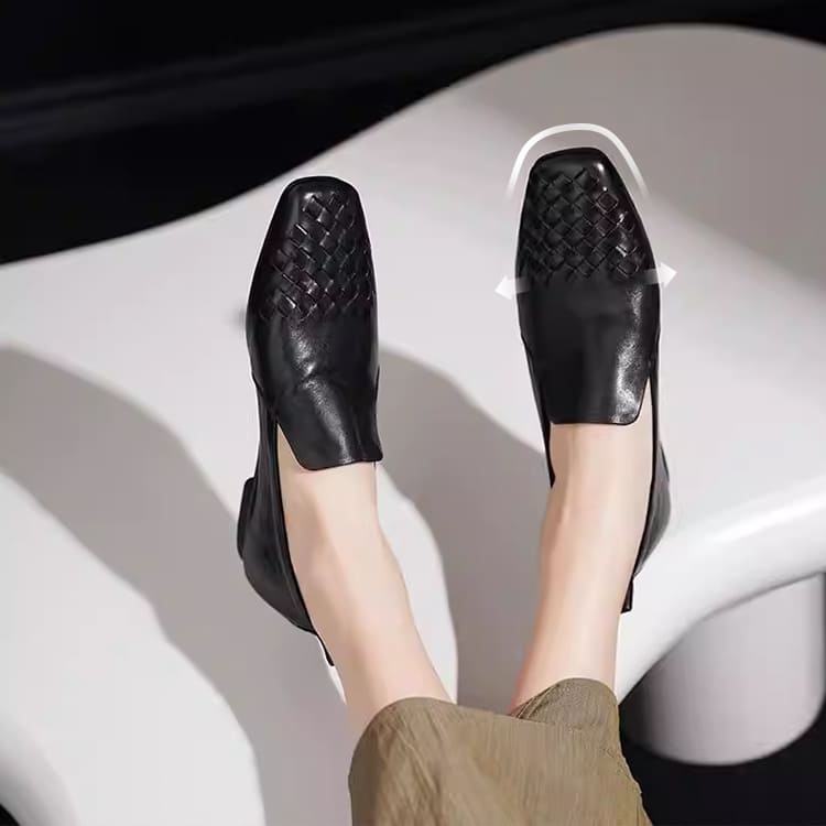 KENPOGEN スクエアトゥパンプス 編み込み 2cmヒール ぺたんこ靴 走れる 痛くない 歩きやすい オフィス お仕事