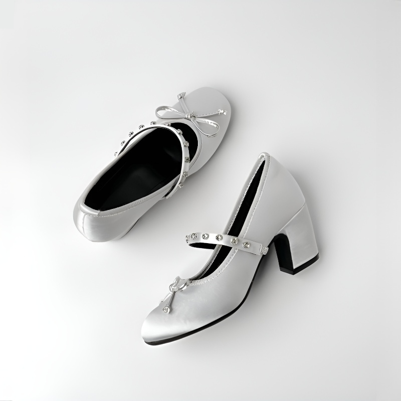 KENPOGEN メリージェーン パンプス リボンモチーフ チャンキーヒール 9cmUP 美脚効果 柔らかい