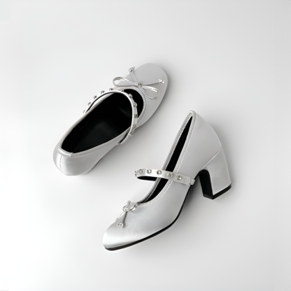 KENPOGEN メリージェーン パンプス リボンモチーフ チャンキーヒール 9cmUP 美脚効果 柔らかい