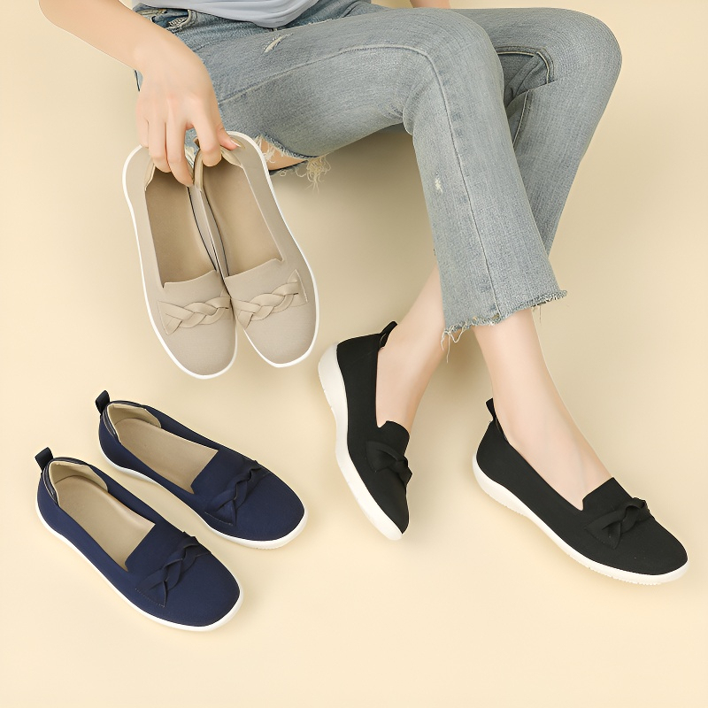 リボンモチーフ ニットウェッジローファー