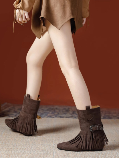 KENPOGEN パンプス ショートブーツ フリンジデザイン インヒール 4.5cmUP 履きやすい 疲れにくい