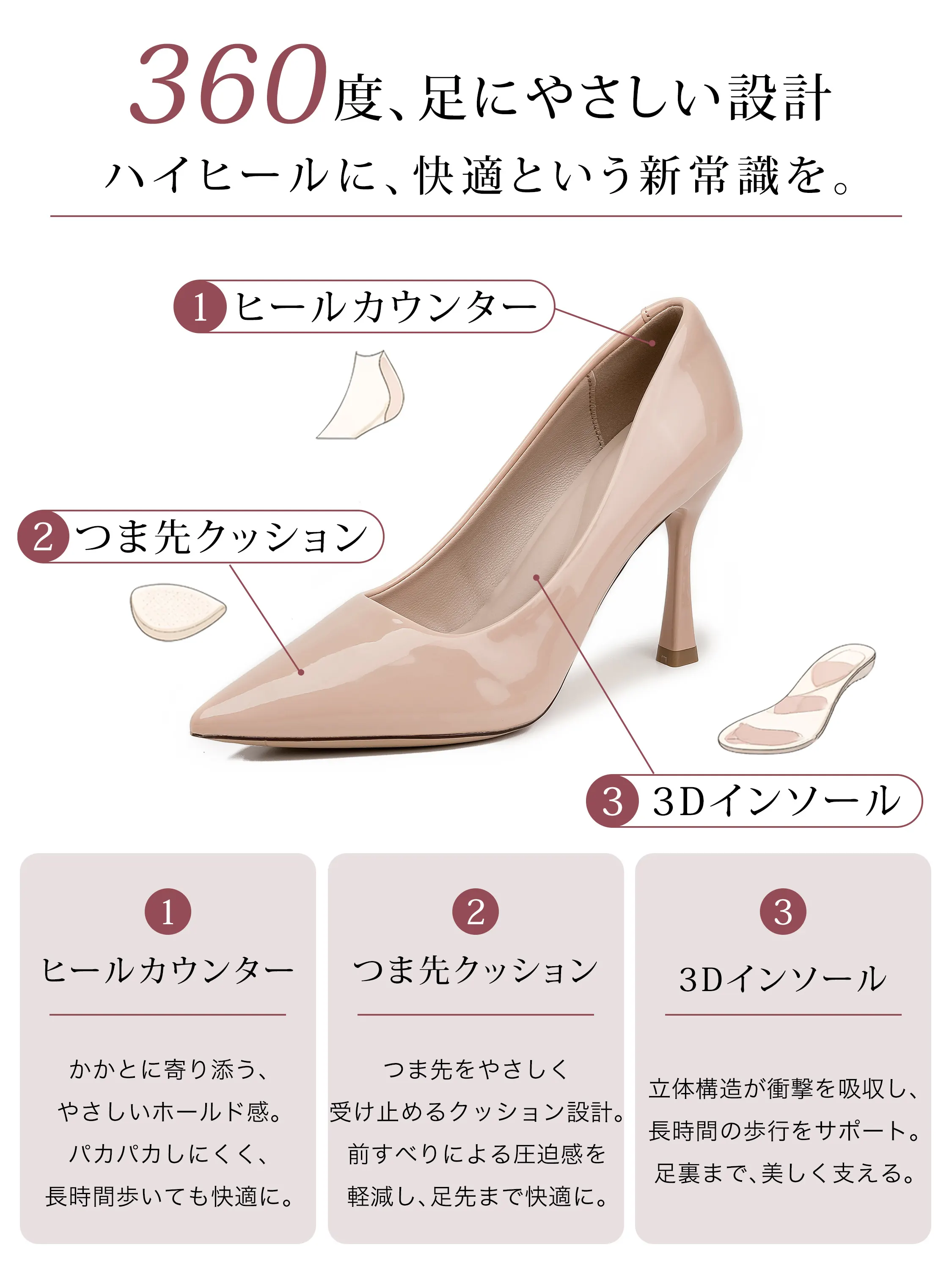 【選べるヒール高さ】KENPOGEN パンプス レディース ポインテッドトゥ 3cm 5cm 7cm 柔らかい スムース エナメル 就活 普段使い オケージョン