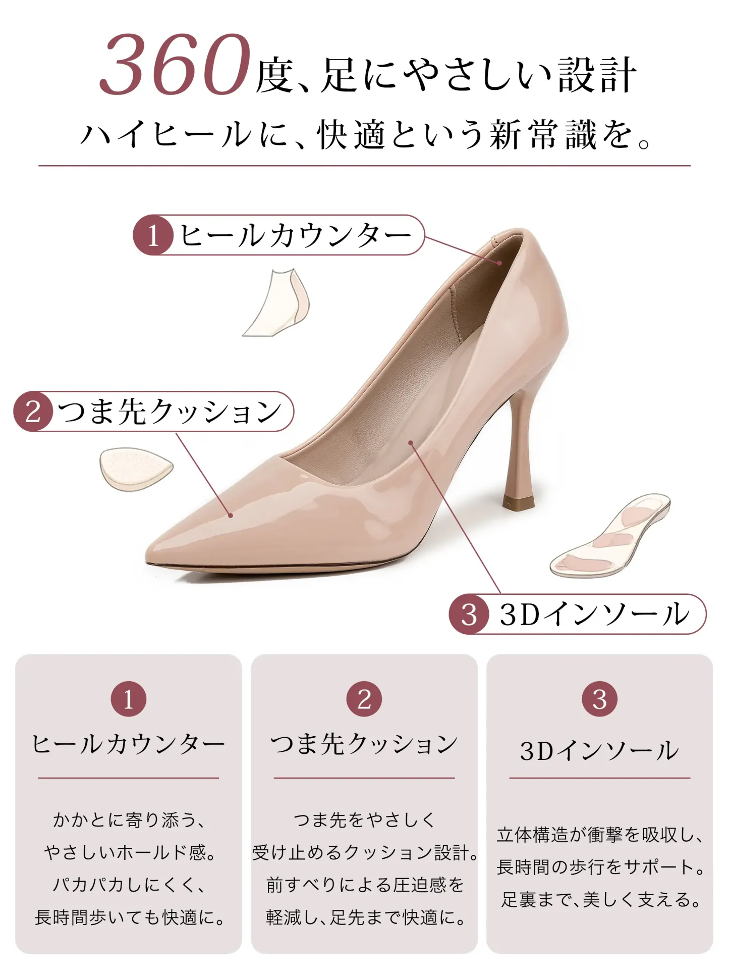【選べるヒール高さ】KENPOGEN パンプス レディース ポインテッドトゥ 3cm 5cm 7cm 柔らかい スムース エナメル 就活 普段使い オケージョン