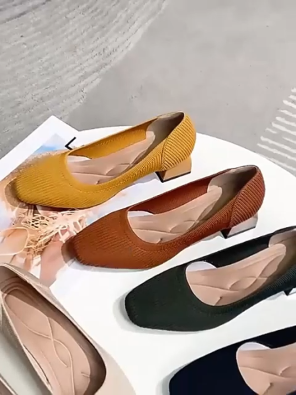 KENPOGEN ニットパンプス スクエアトゥ 4cmUP チャンキーヒール 疲れにくい 就活 通勤