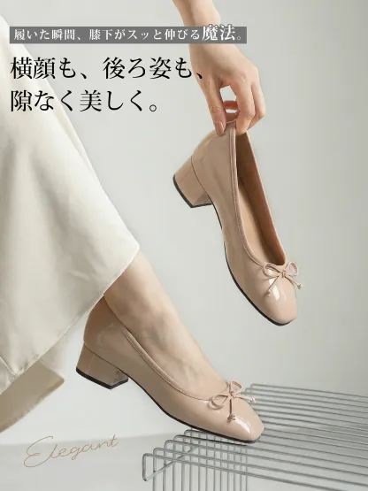 【26SS大ヒット】 KENPOGEN バレエシューズ レディース スクエアトゥパンプス インヒール 4cm 7cm 安定感 痛くない 通勤 入学式 幅広