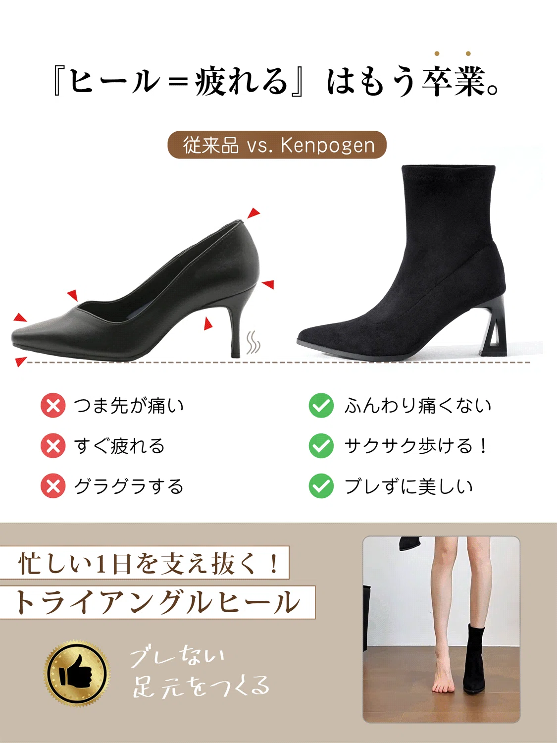 KENPOGENの靴底まで確認できるショートブーツで、滑らないブーツを探す雨の日にも安心。