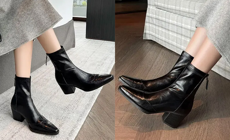 かかと抜けを防ぐバックジップ仕様ストレッチショートブーツ（