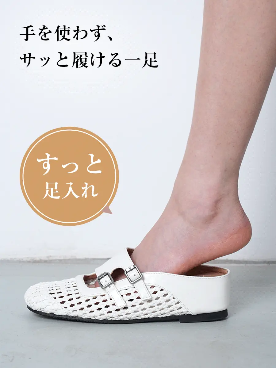 【夏でも涼しい旬顔】KENPOGEN 編み込みミュール スクエアトゥパンプス インヒール 5cmUP ストラップ 安定感 通気性 カジュアル