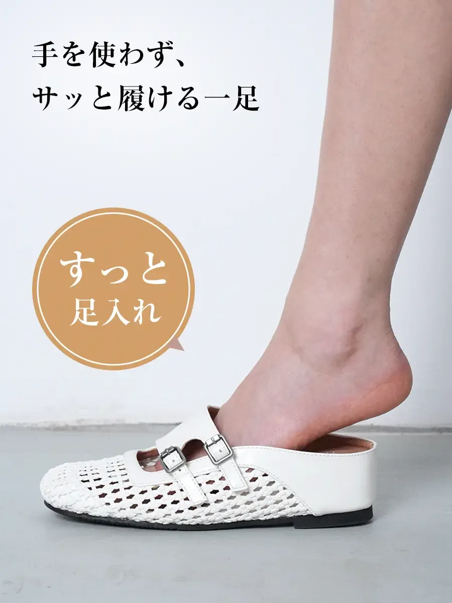 【夏でも涼しい旬顔】KENPOGEN 編み込みミュール スクエアトゥパンプス インヒール 5cmUP ストラップ 安定感 通気性 カジュアル