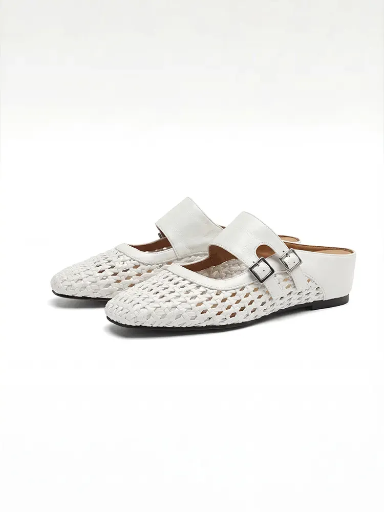 【ホワイト】爽やかな白のメッシュミュール。通気性抜群で夏のお出かけや浴衣 サンダルに最適。サンダル ブランド「KENPOGEN」の歩き やすい サンダル レディース。