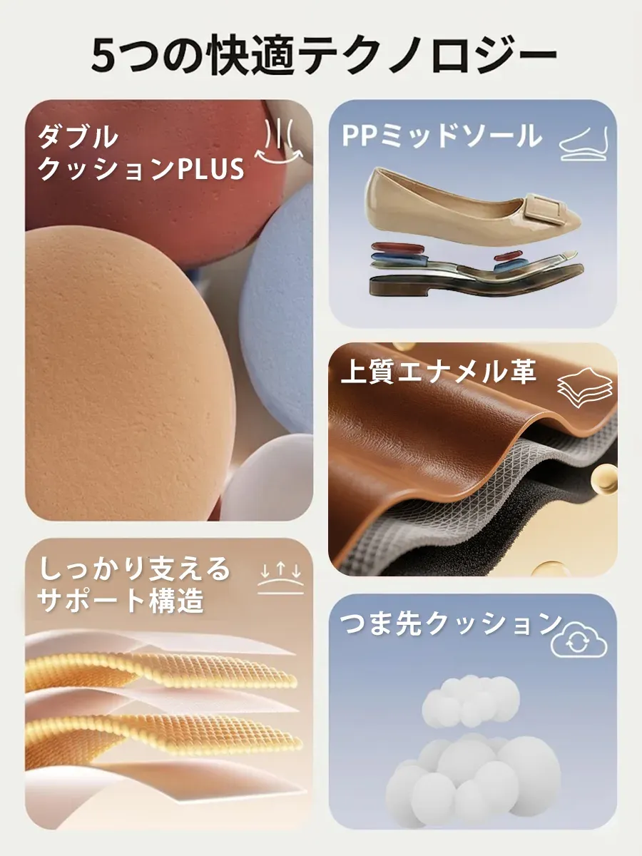 KENPOGEN 疲れにくい エナメルパンプス 5つのクッション構造で痛くない 歩きやすい