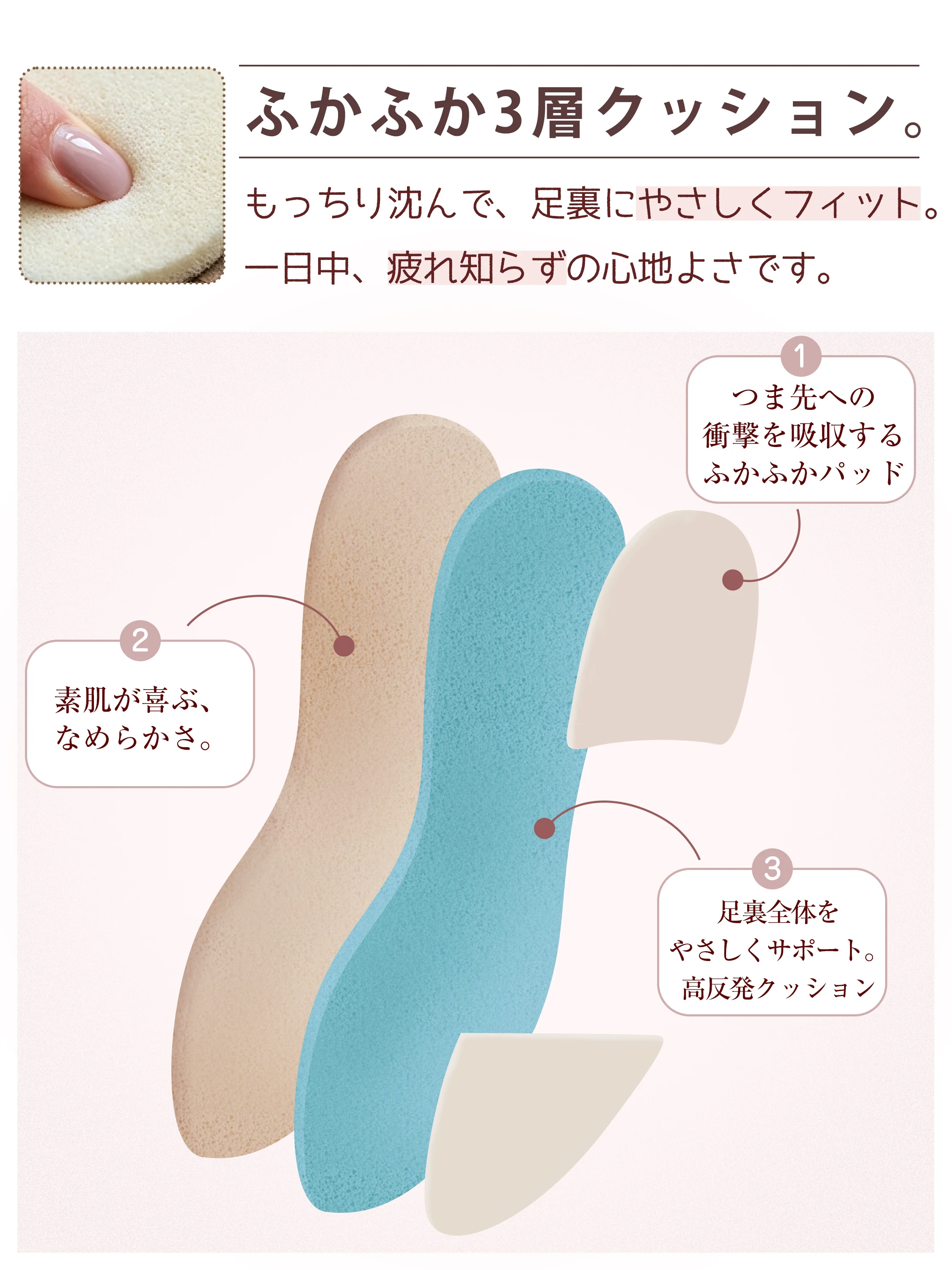 レディースパンプスの甲周りを自然に見せ、長く歩く日にも選びやすい。