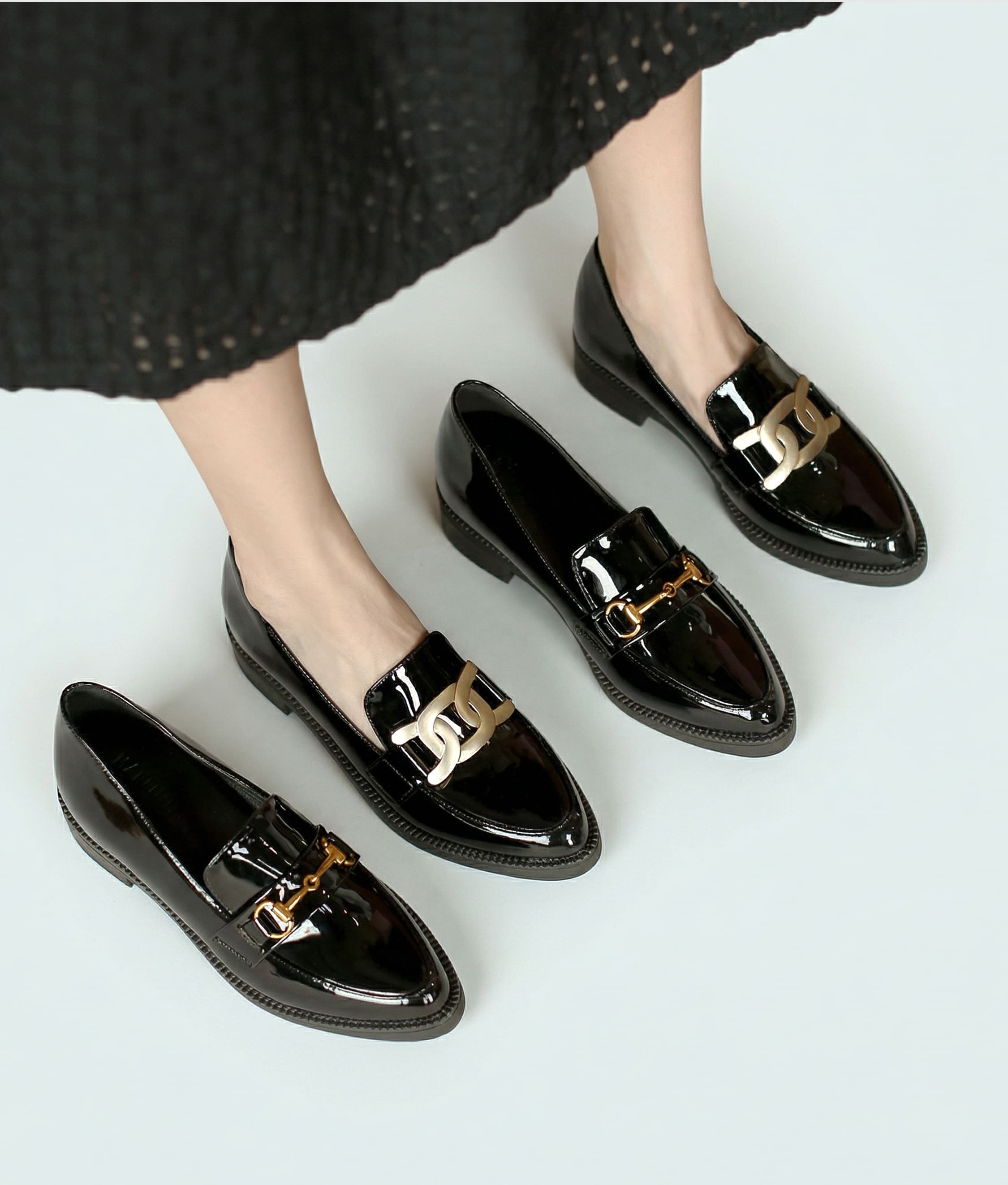 KENPOGEN ローファー デザインバリエーション ビット チェーン コイン 3足比較 黒 エナメル