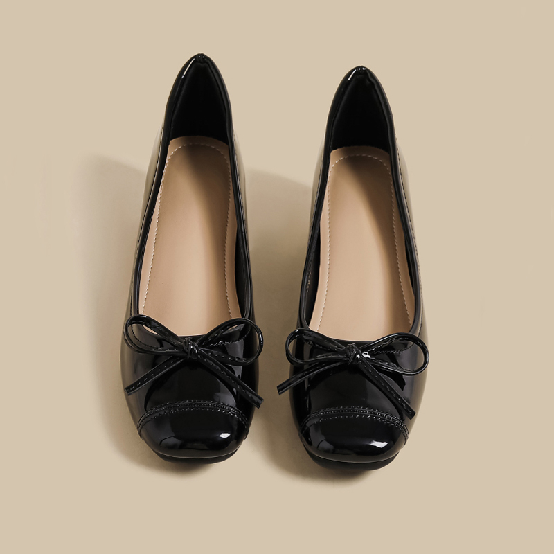 小さいサイズ インヒールエナメルバレエシューズ 5cmUP 晴雨兼用 柔らか　ブラック