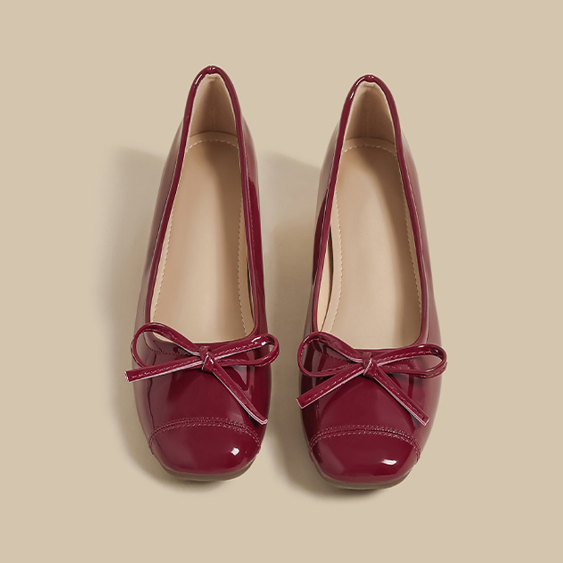小さいサイズ インヒールエナメルバレエシューズ 5cmUP 晴雨兼用 柔らか　チェリーレッド