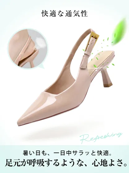 【脱げない安定感】KENPOGEN バックストラップパンプス ポインテッドトゥ 6cmUP エナメル 痛くない 蒸れにくい 春夏 通勤 オフィス