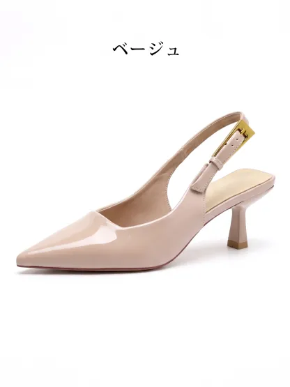 【脱げない安定感】KENPOGEN バックストラップパンプス ポインテッドトゥ 6cmUP エナメル 痛くない 蒸れにくい 春夏 通勤 オフィス