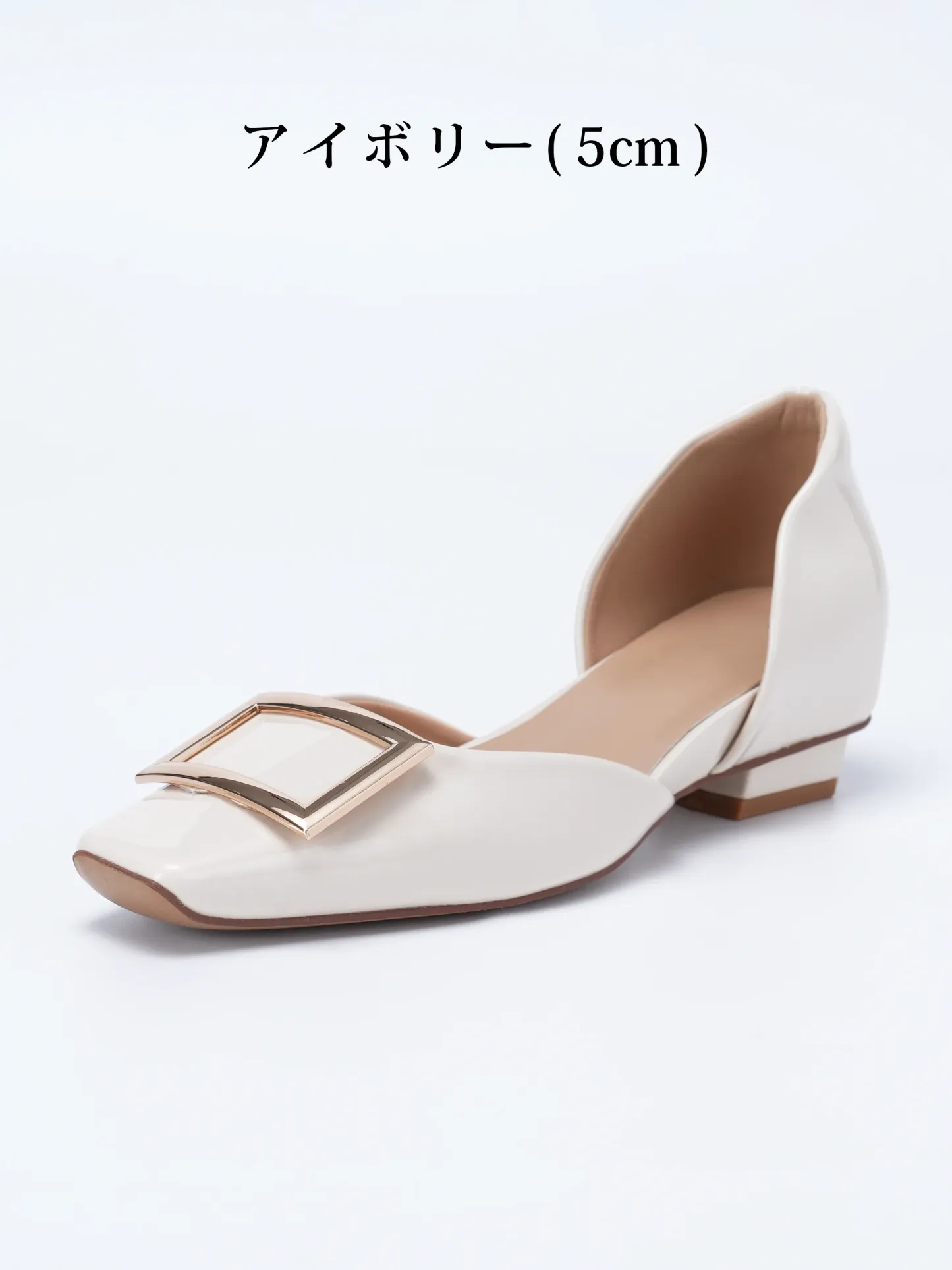 【上品なツヤ感で高見え】KENPOGEN バックルパンプス サイドオープン スクエアトゥ 5cmUP エナメル インヒール 痛くない 春夏 通勤 結婚式 幅広