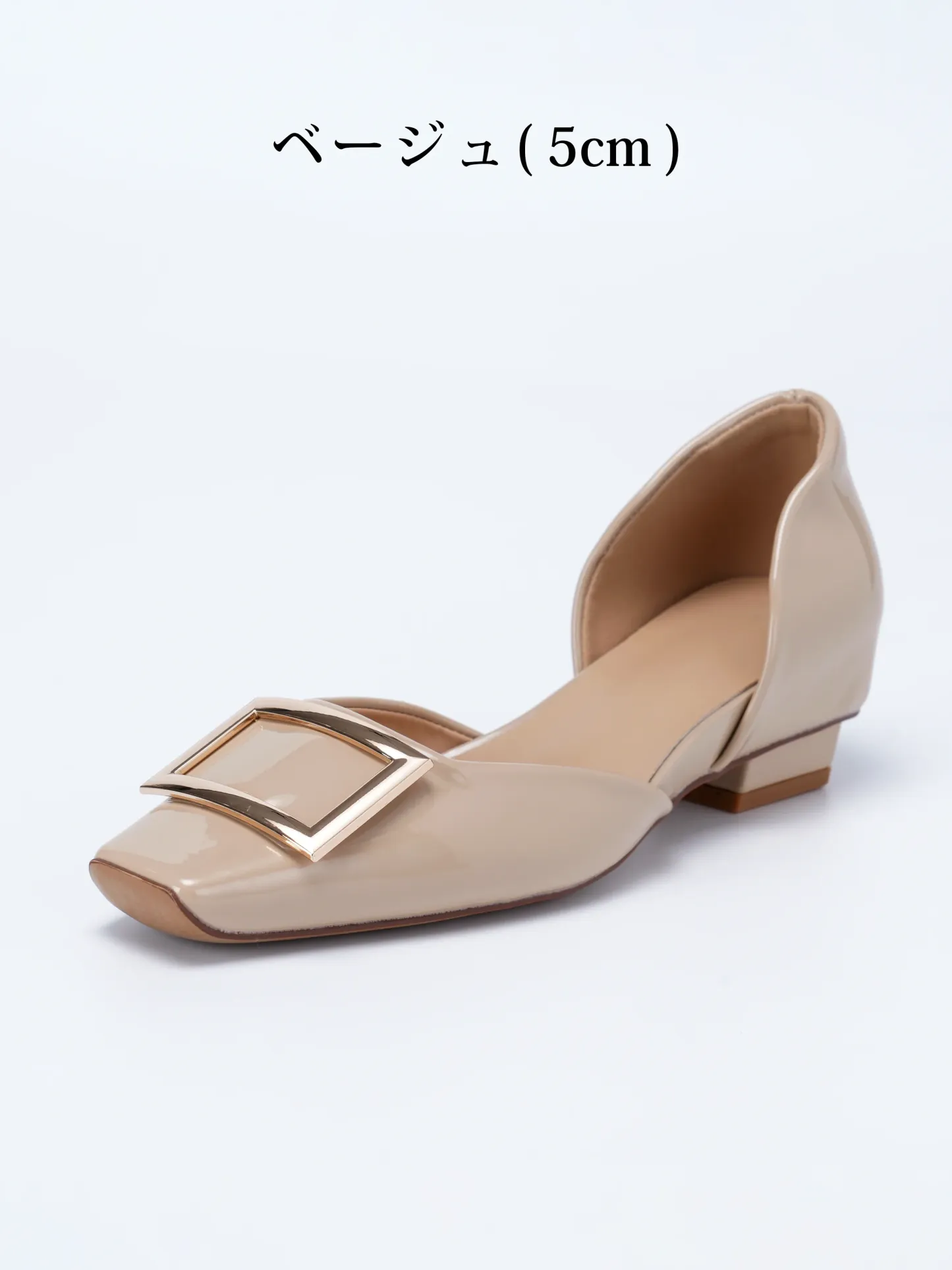 【上品なツヤ感で高見え】KENPOGEN バックルパンプス サイドオープン スクエアトゥ 5cmUP エナメル インヒール 痛くない 春夏 通勤 結婚式 幅広