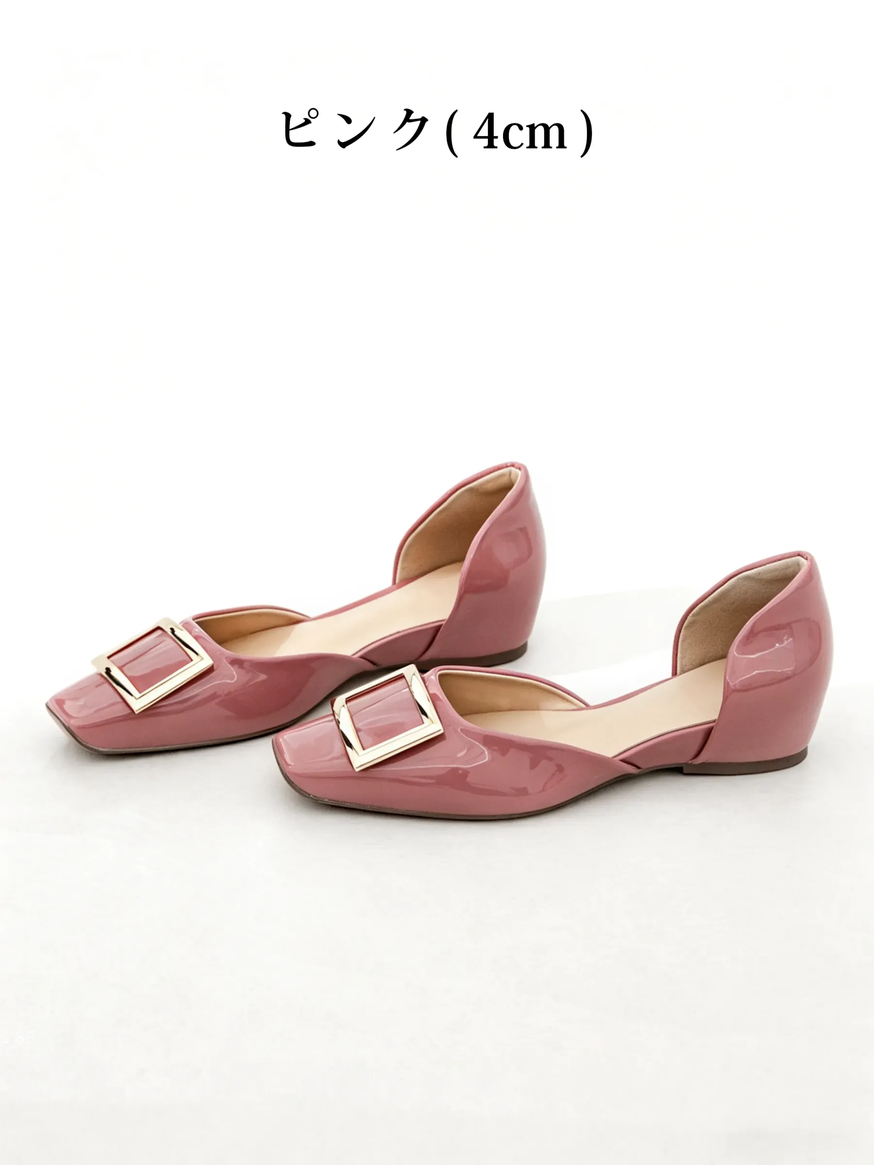 KENPOGEN スクエアバックルパンプス サイドオープン スクエアトゥ 5cmUP エナメル ツヤ感 高見え 歩きやすい 春夏