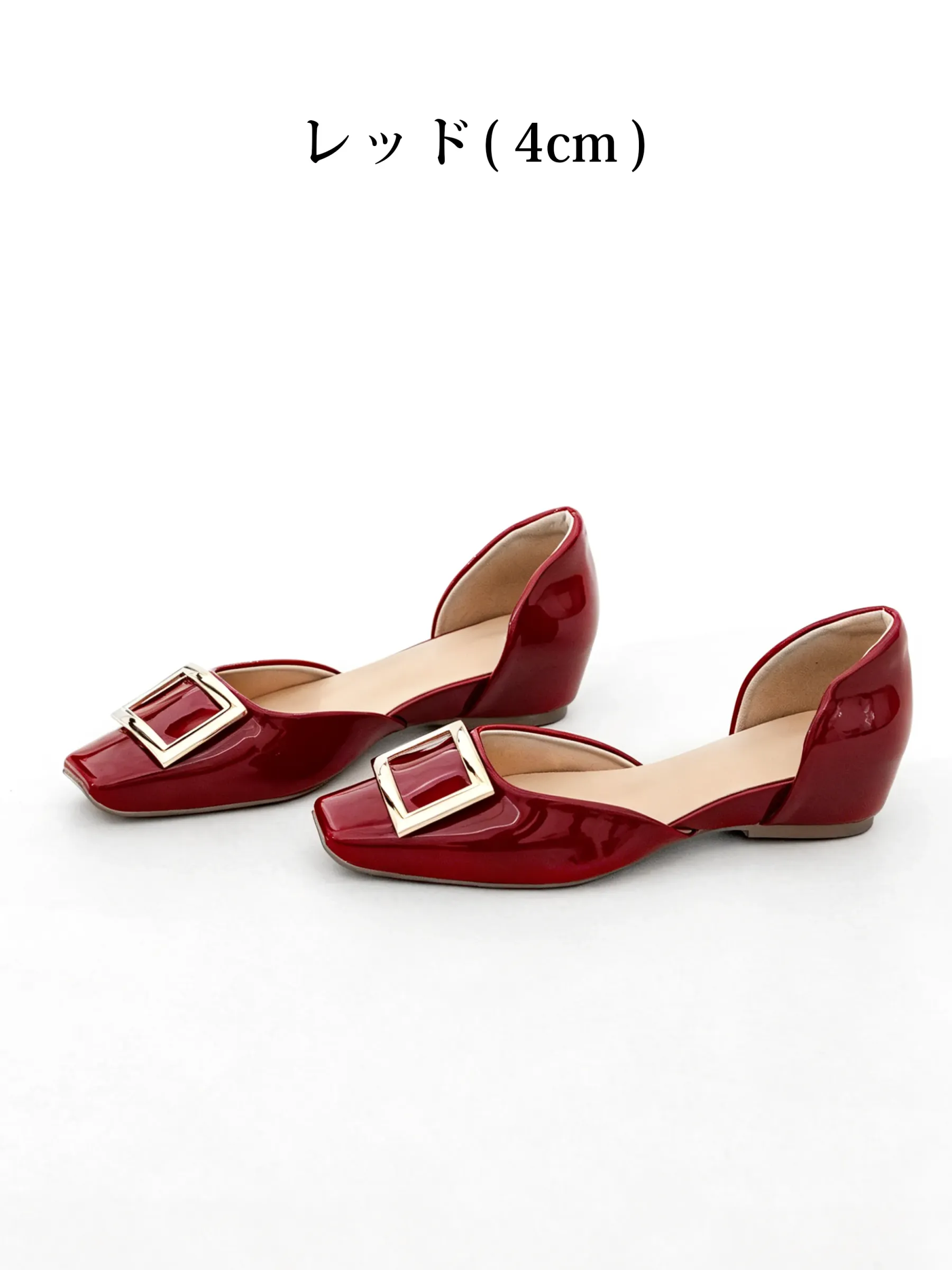 【上品なツヤ感で高見え】KENPOGEN バックルパンプス サイドオープン スクエアトゥ 5cmUP エナメル インヒール 痛くない 春夏 通勤 結婚式 幅広