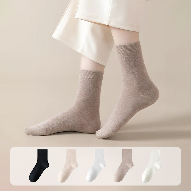 KENPOGEN 綿100%靴下 クルーソックス レディース 無地 柔らかい 毛玉ができにくい 蒸れにくい 5足セット