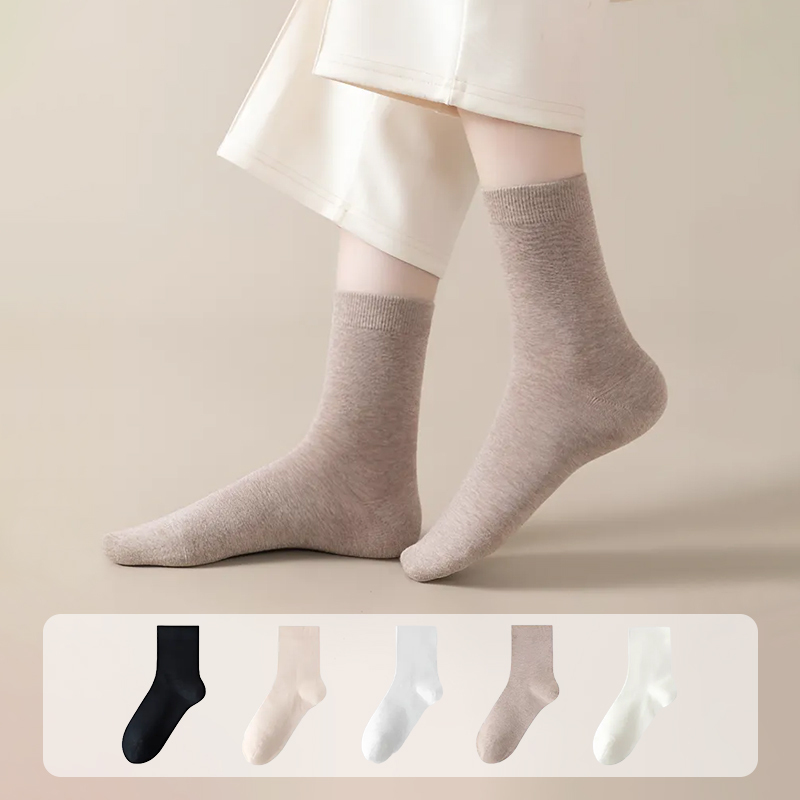 KENPOGEN 綿100%靴下 クルーソックス レディース 無地 柔らかい 毛玉ができにくい 蒸れにくい 5足セット