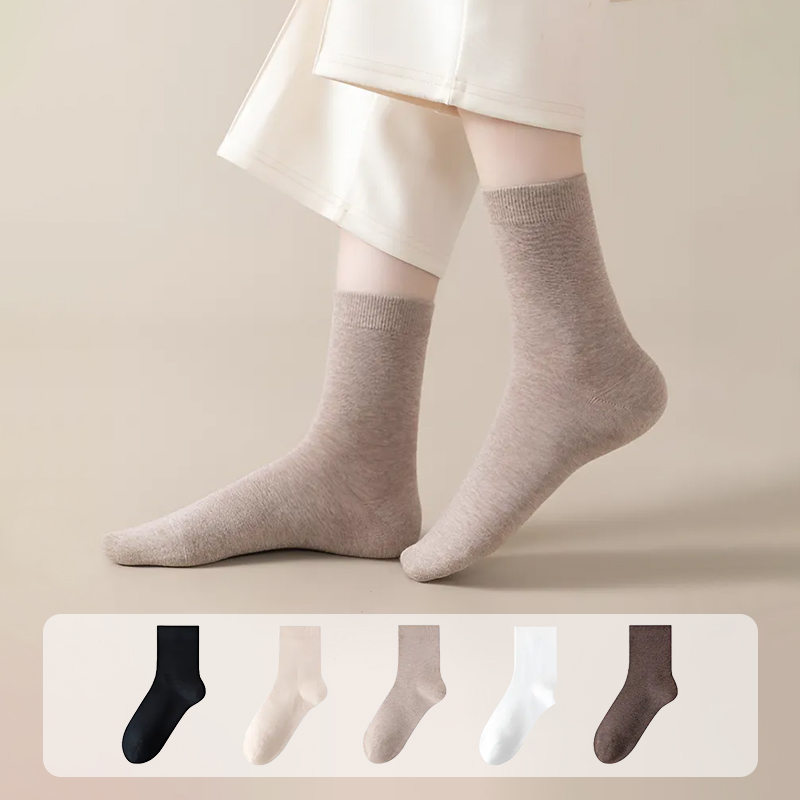 KENPOGEN 綿100%靴下 クルーソックス レディース 無地 柔らかい 毛玉ができにくい 蒸れにくい 5足セット