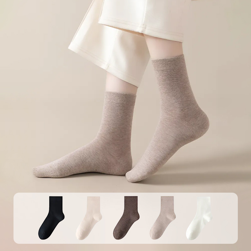 KENPOGEN 綿100%靴下 クルーソックス レディース 無地 柔らかい 毛玉ができにくい 蒸れにくい 5足セット