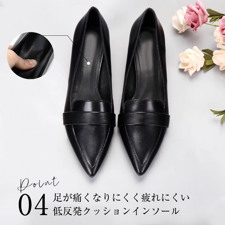 KENPOGEN チャンキーヒールローファー ポインテッドトゥ 3cm-7cmヒール 脱げない 柔らかい 通勤