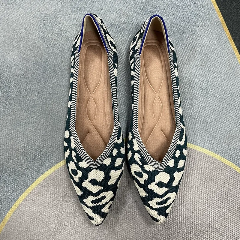 KENPOGEN ポインテッドトゥニットパンプス Vカット フラットシューズ 屈曲性抜群 歩きやすい 全10色展開 通勤 仕事