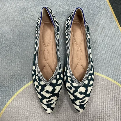 KENPOGEN ポインテッドトゥニットパンプス Vカット フラットシューズ 屈曲性抜群 歩きやすい 全10色展開 通勤 仕事