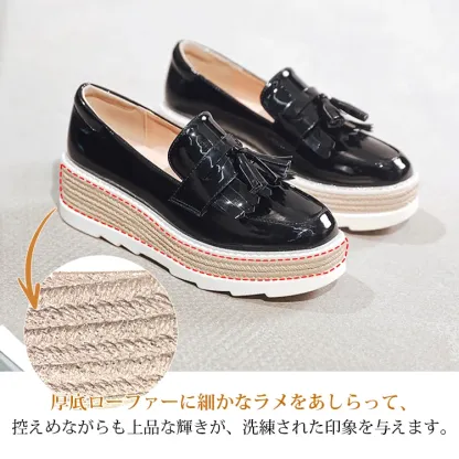 KENPOGEN ビットローファー 厚底靴 5cmUP エナメル 滑りにくい 疲れにくい 通学 通勤