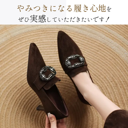 KENPOGEN ポインテッドトゥパンプス 羊革 手作り靴 5.5cmUP スエード ビジュー バックル エレガント