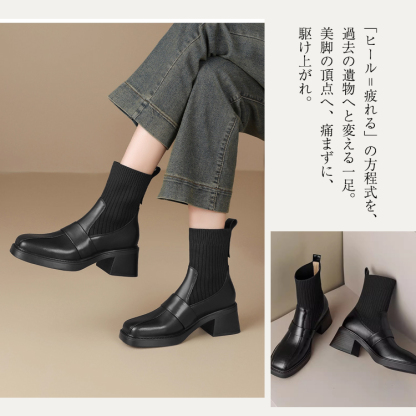 KENPOGEN ソックスブーツ ニットドッキング 6cmUP 美脚効果 歩きやすい オフィスカジュアル 秋冬用