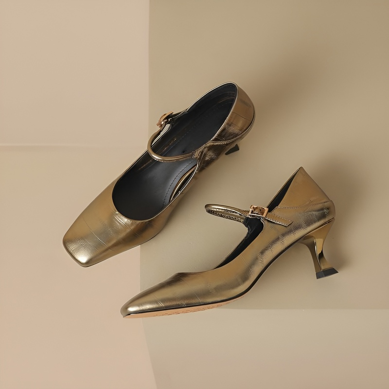 スクエアトゥ本革メリージェーンパンプス