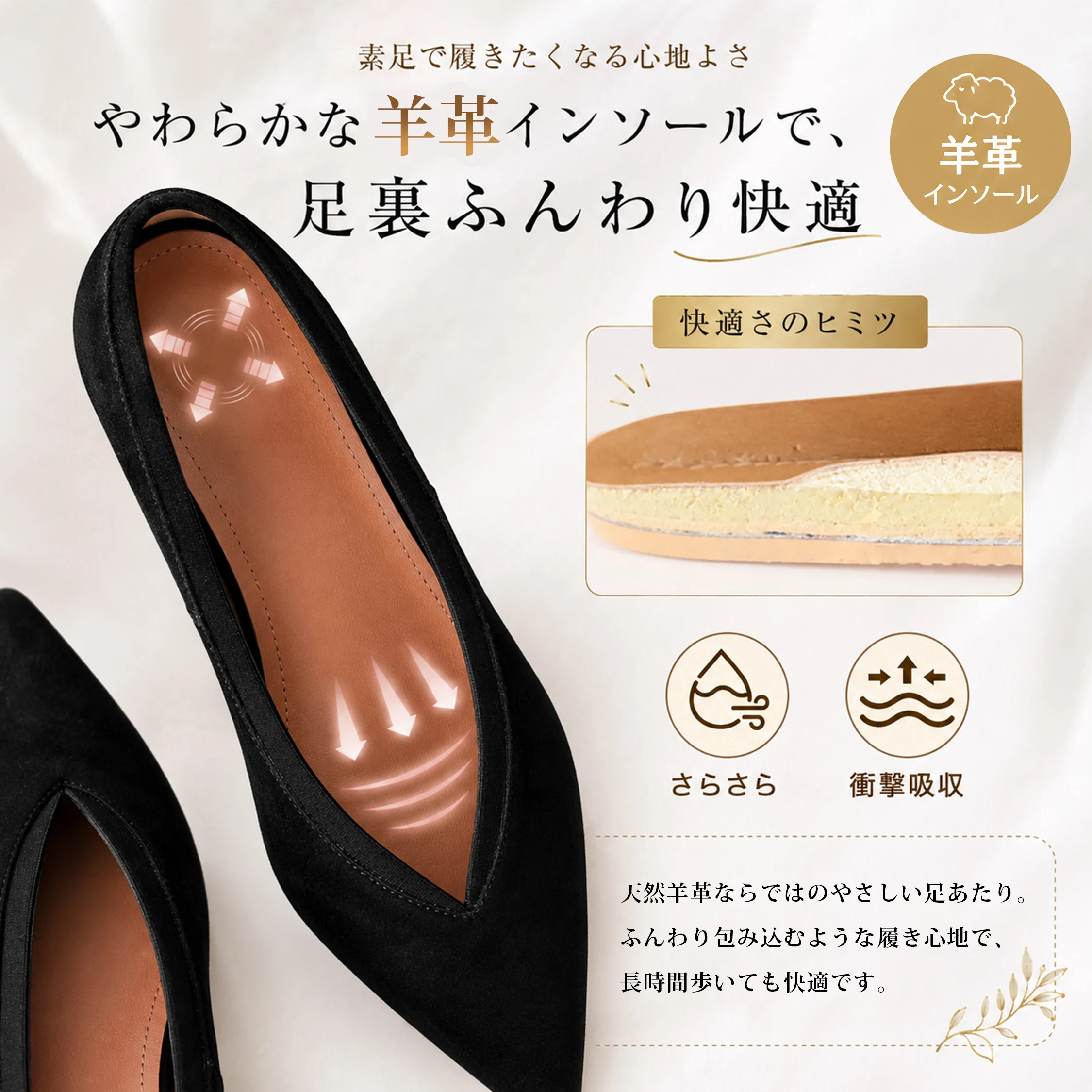 KENPOGEN 2026秋新作 本革スエードVカットパンプス 羊革インソールと足裏ふんわり快適な中敷き説明 秋冬通勤 5cm細ヒール ポインテッドトゥ レディース秋パンプス