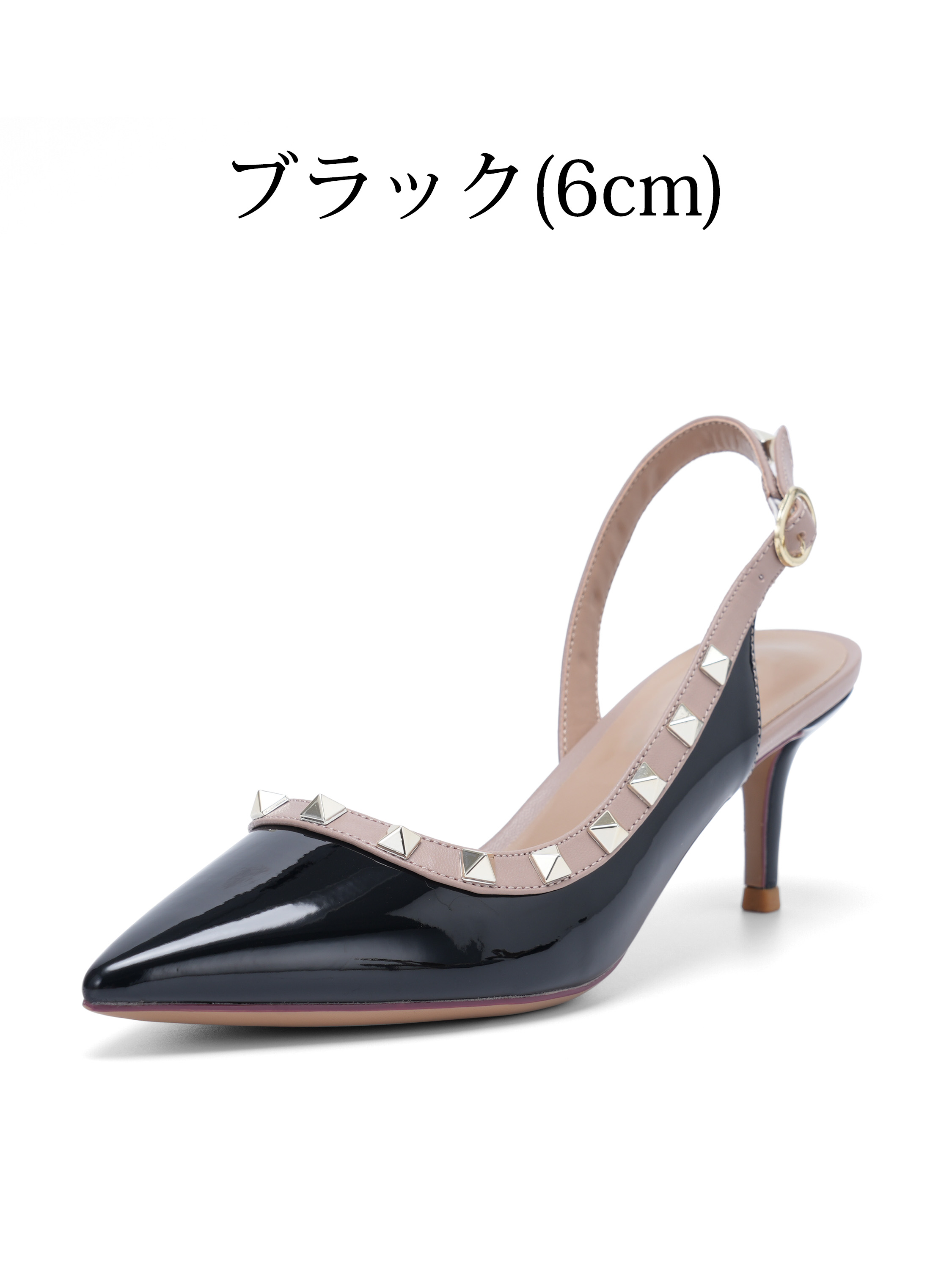 ブラック 6cm KENPOGENスリングバックパンプス スタッズ付 フォーマルにもカジュアルにも