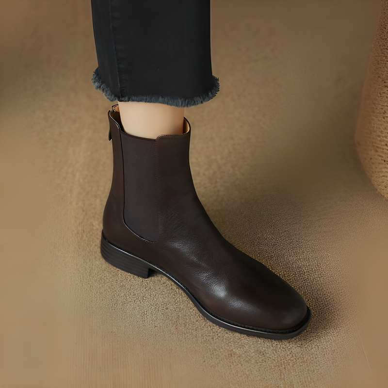 ラウンドトゥ本革ドレープショートブーツ