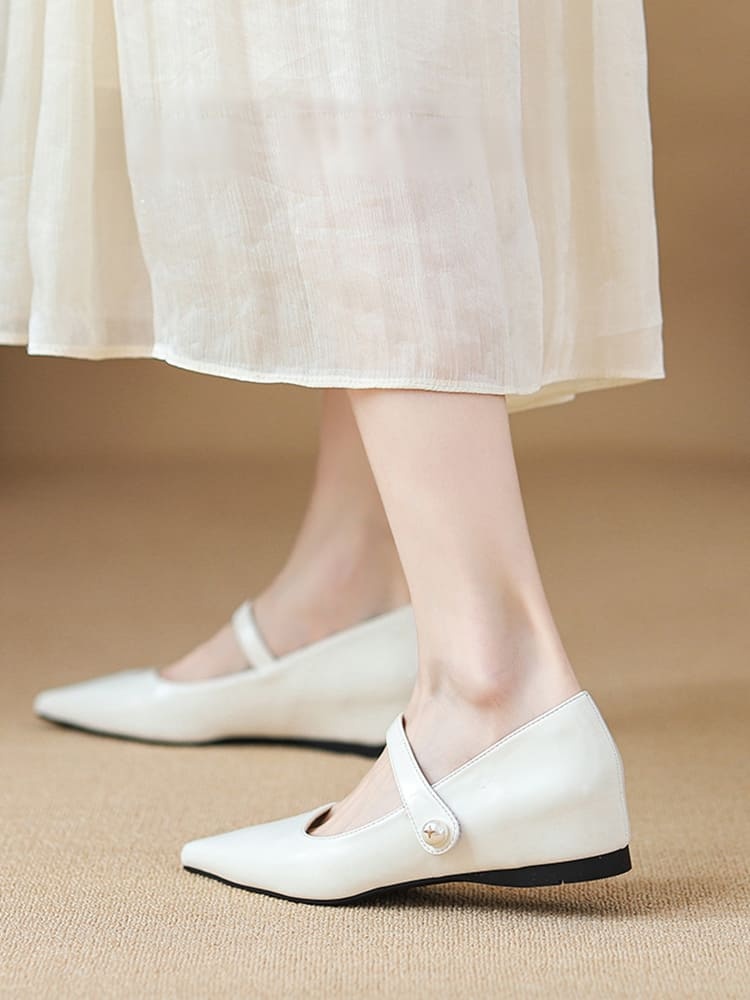 KENPOGEN ストラップパンプス インヒールパンプス ポインテッドトゥ 5cmUP パール飾り 歩きやすい