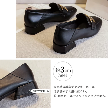 KENPOGEN バックルローファー 牛革 スクエアトゥ 3cmUP 走れる 履きやすい オフィス